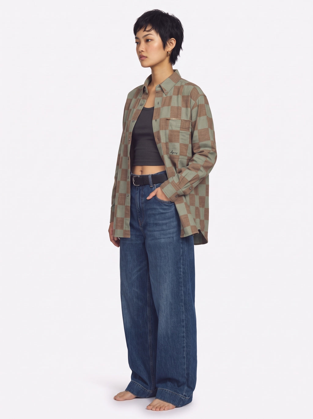 Checkered Cotton Long Sleeve Shirt – Green Brown