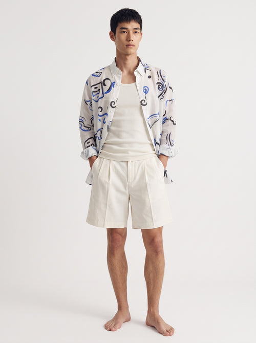 Abstract Print Cotton Long Sleeve Shirt – White Blue