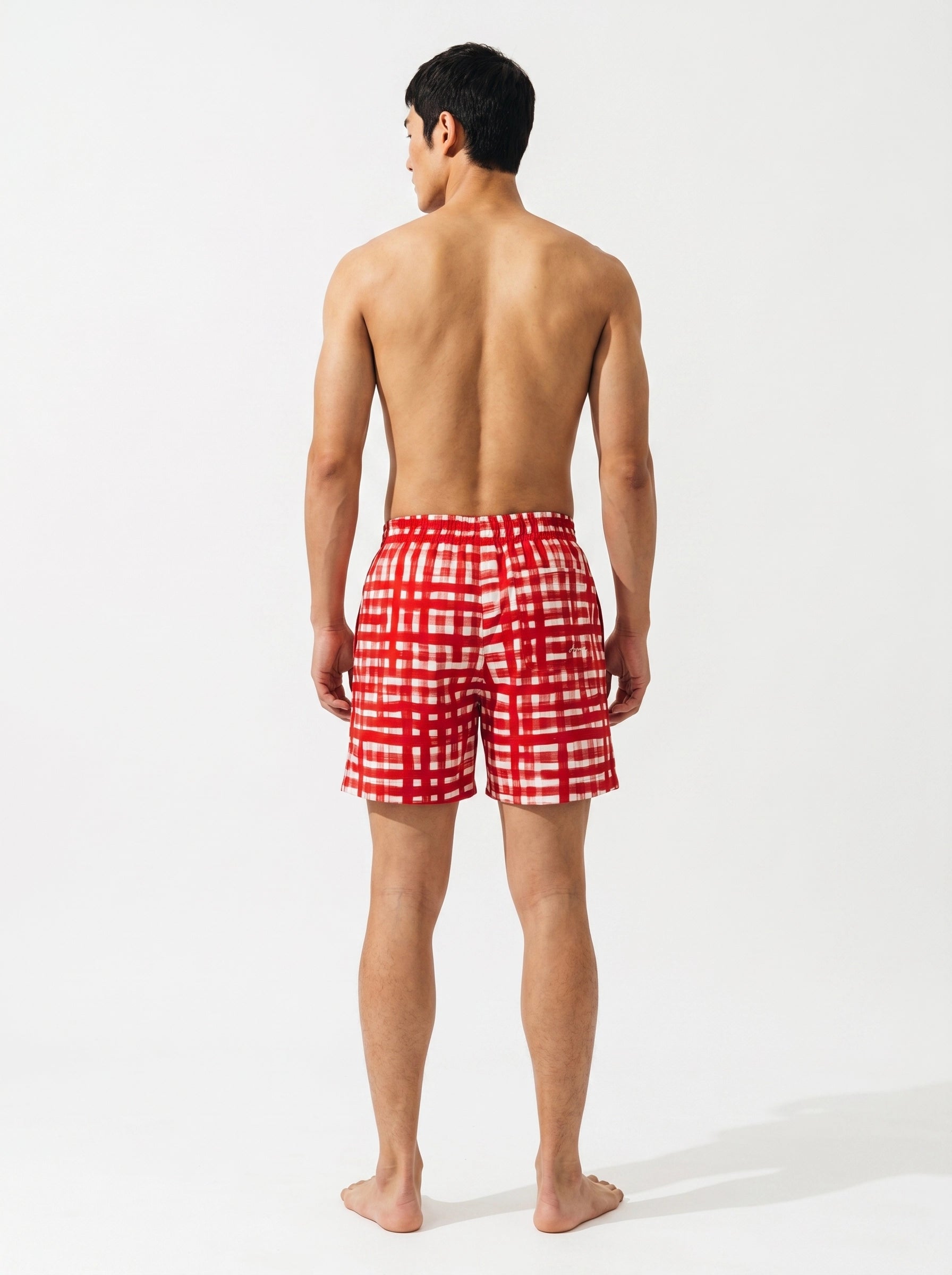 Red Check Print Cotton Shorts