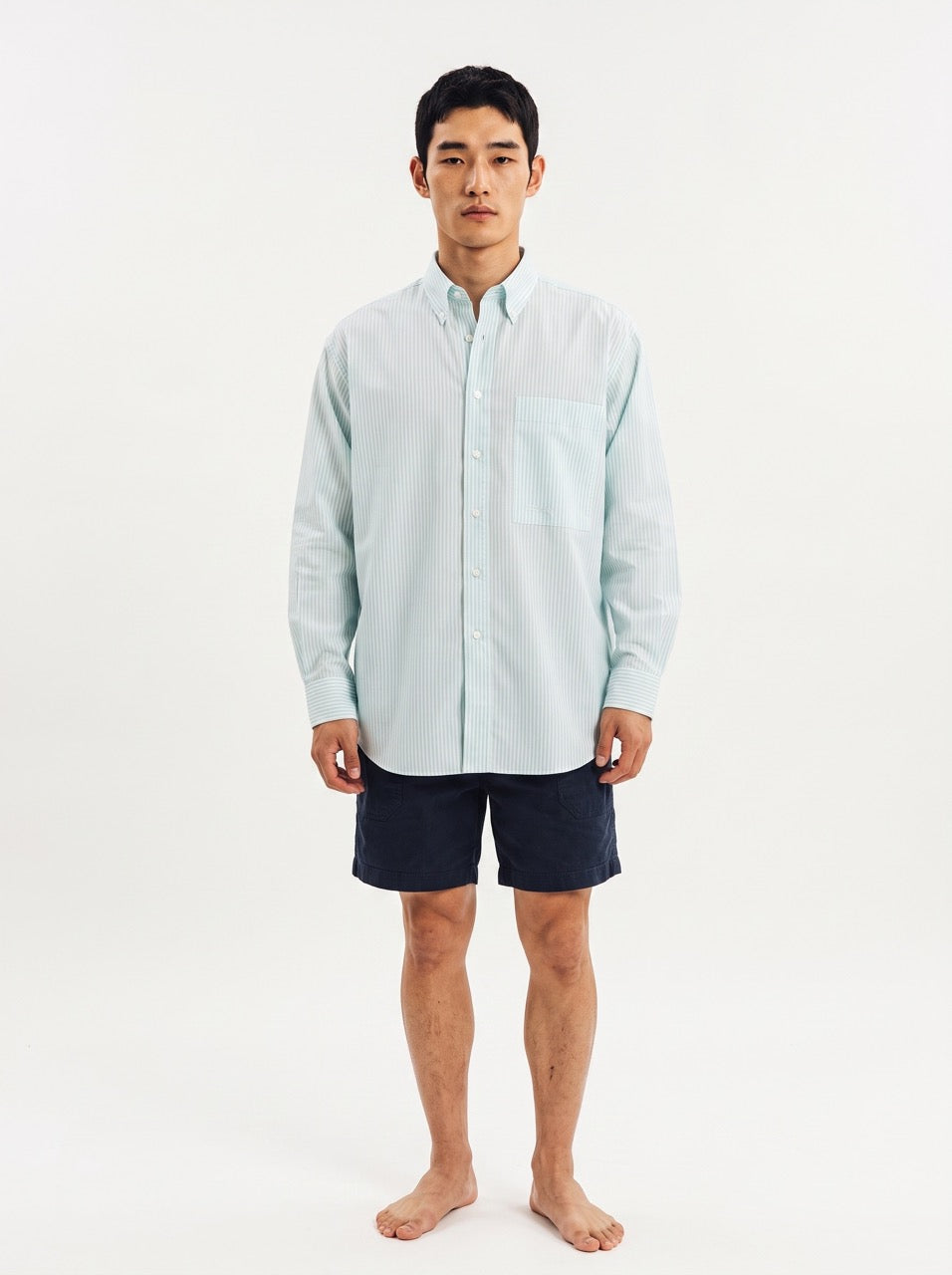 Mint Stripe Yarn-Dyed Cotton Button-Down Shirt