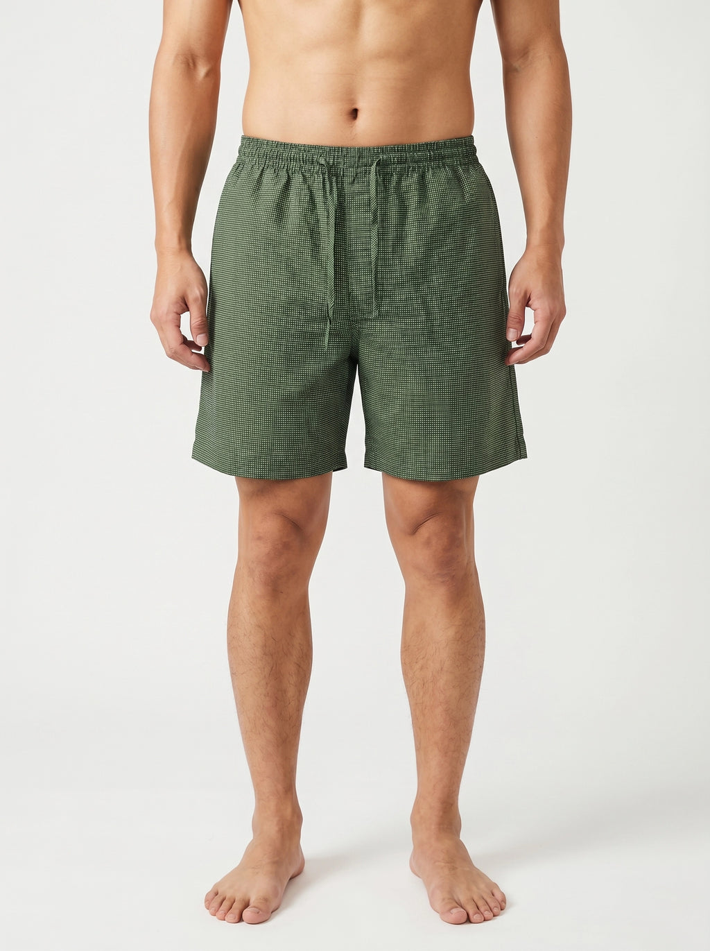 Olive Micro Print Cotton Silk Shorts