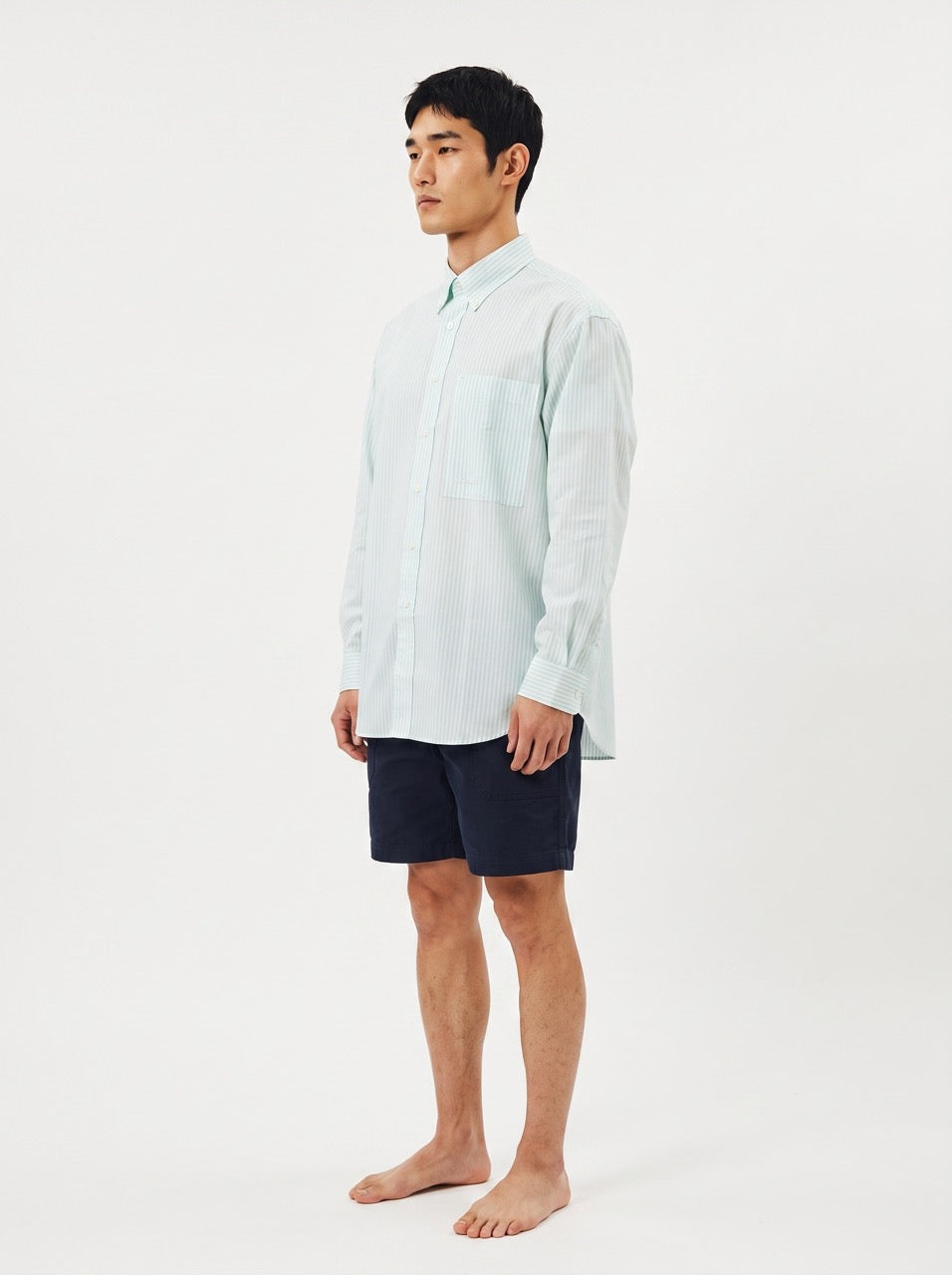 Mint Stripe Yarn-Dyed Cotton Button-Down Shirt