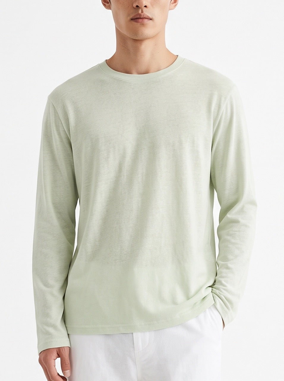 Snow Cotton Long Sleeve T-Shirt – Sage Green