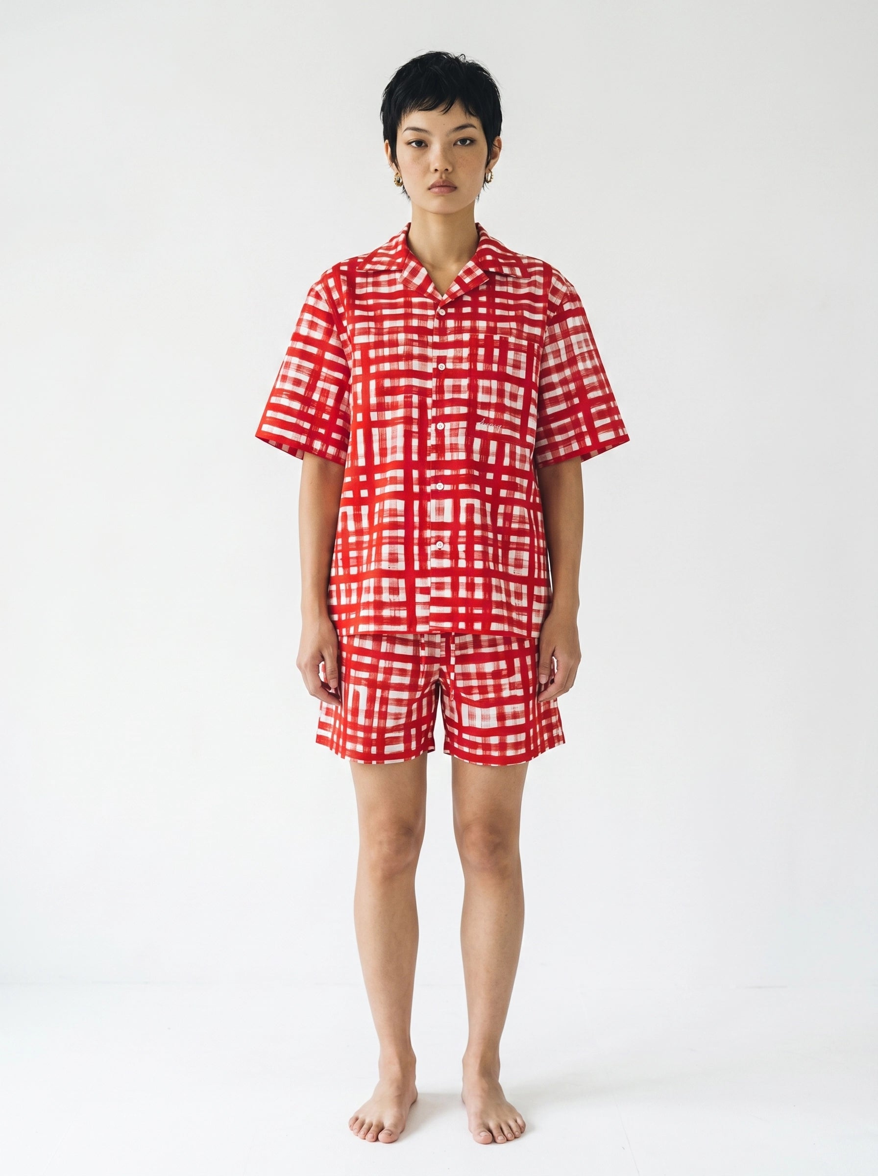 Red Check Print Cotton Shirt