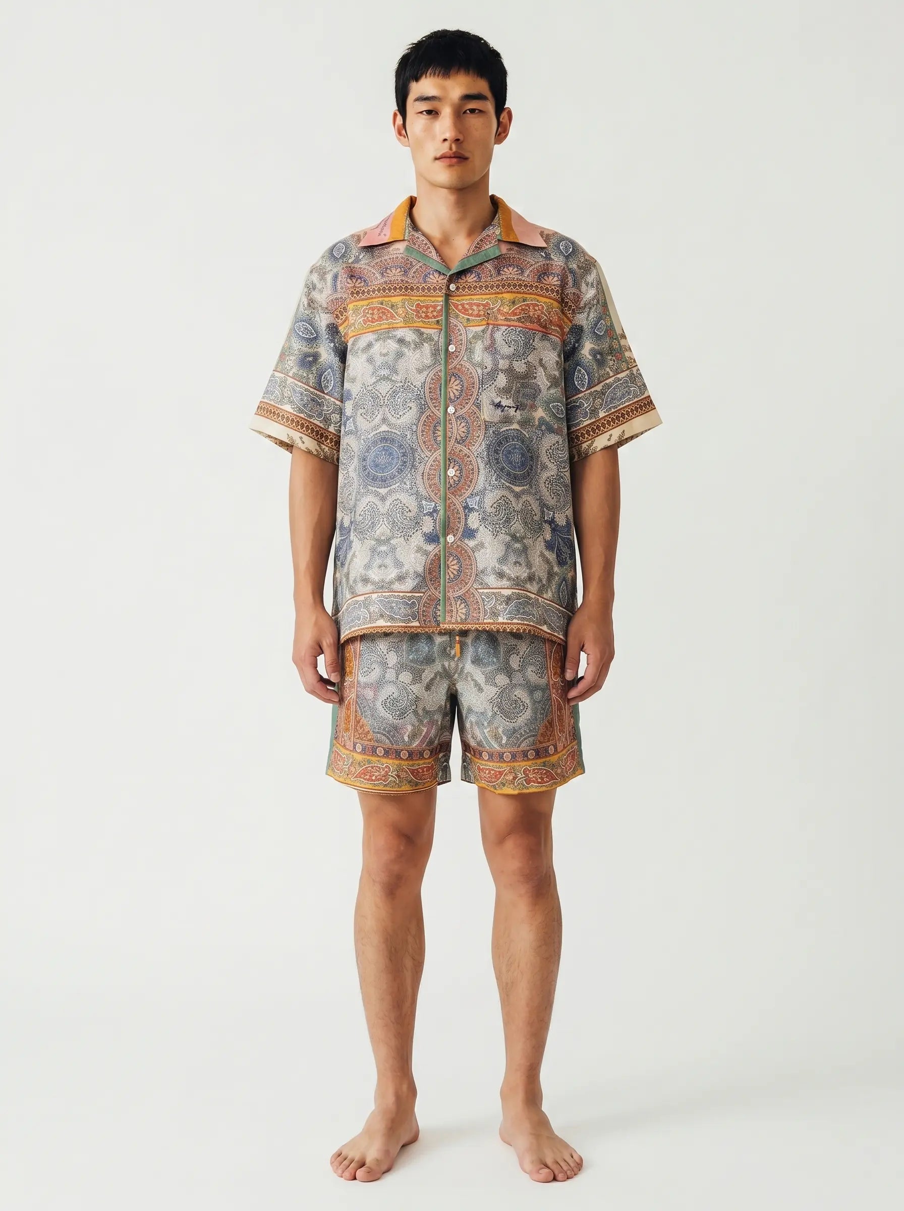 Mediterranean Print Linen Shirt