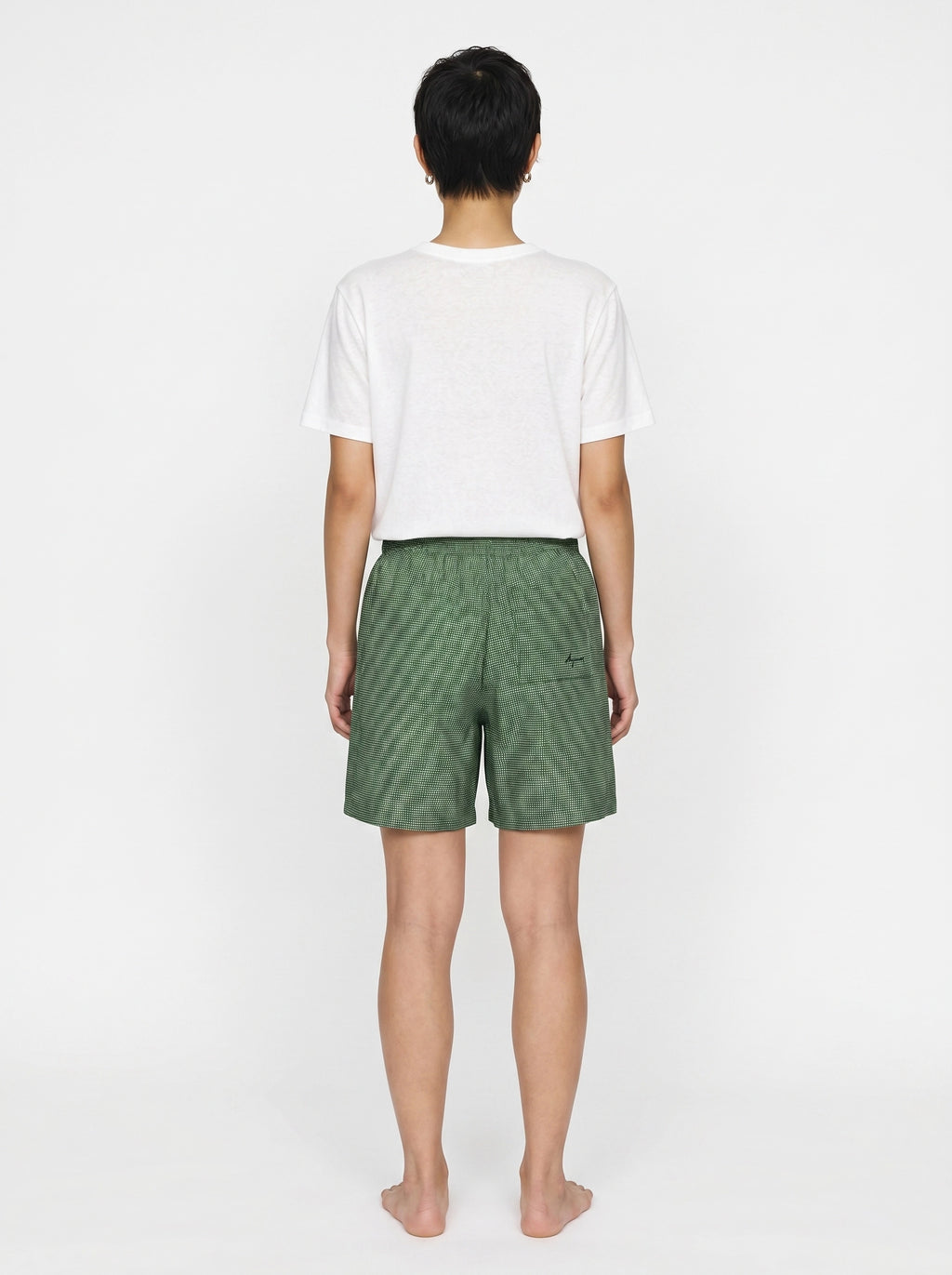Olive Micro Print Cotton Silk Shorts