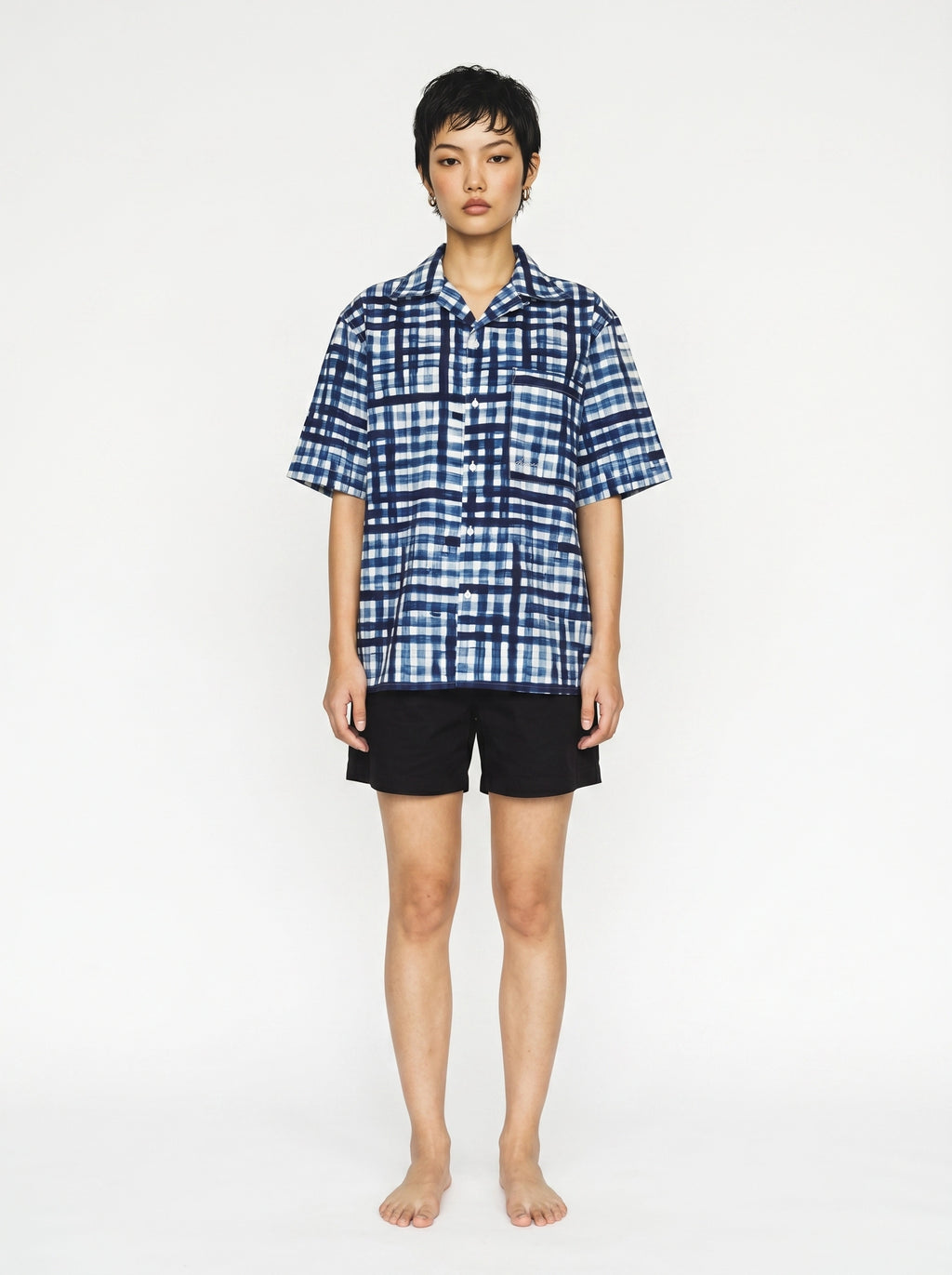 Blue Check Print Cotton Shirt