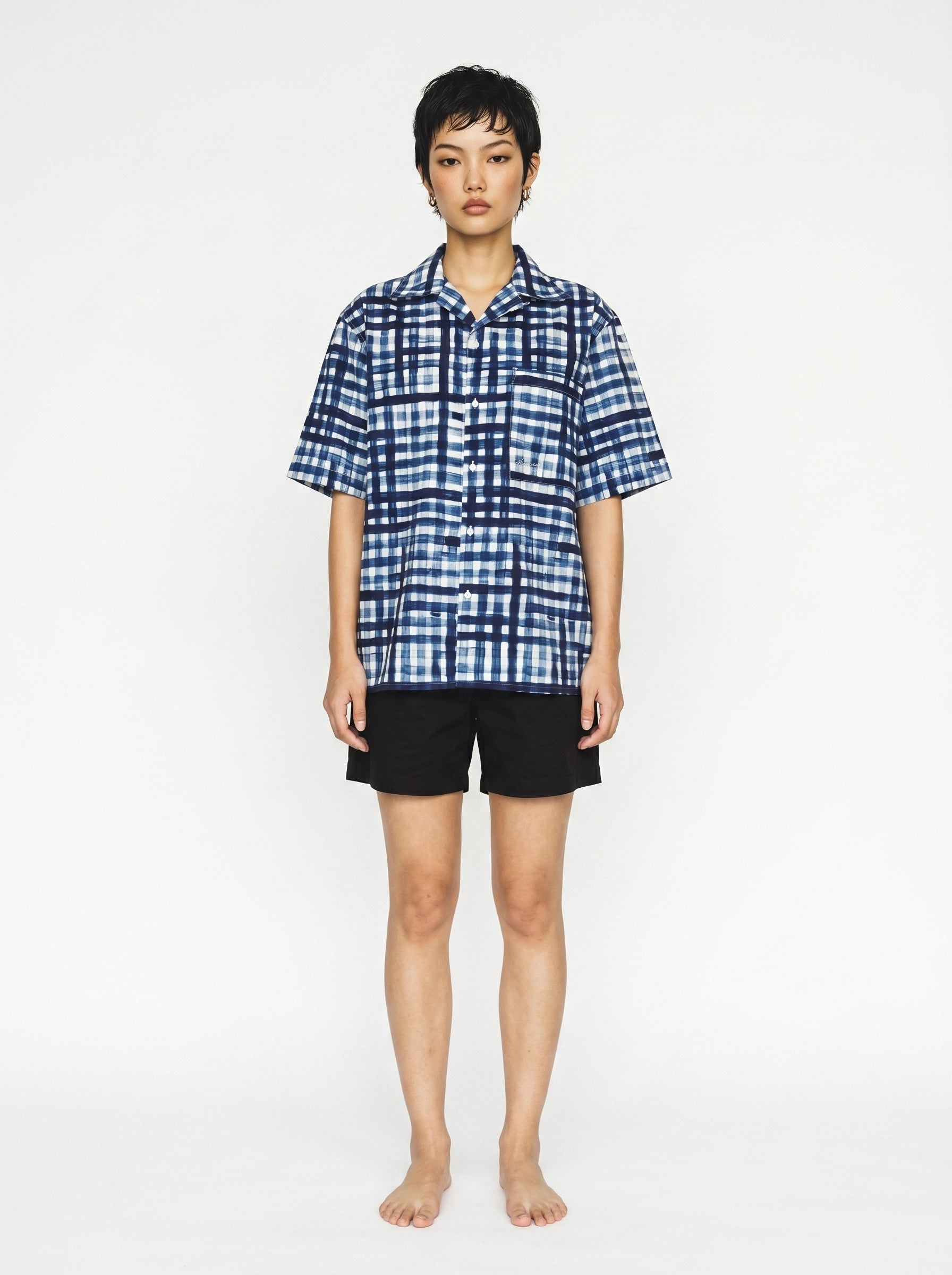 Blue Check Print Cotton Shirt