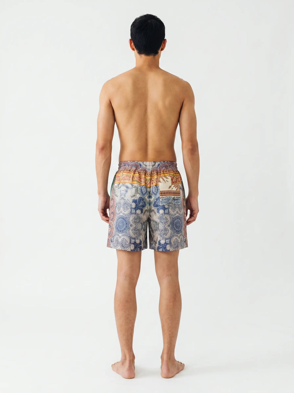 Mediterranean Print Linen Shorts