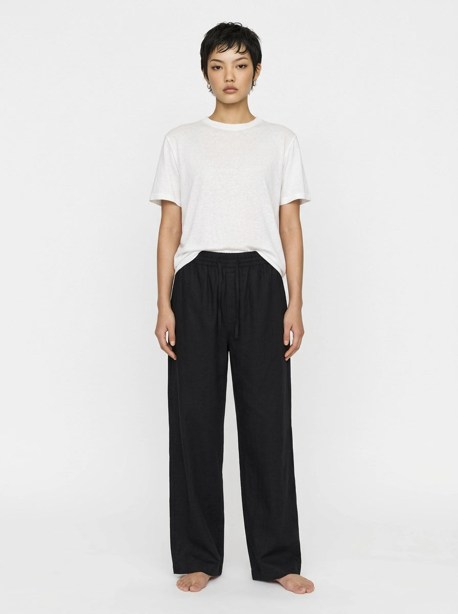 Black Cotton Linen Lounge Trousers