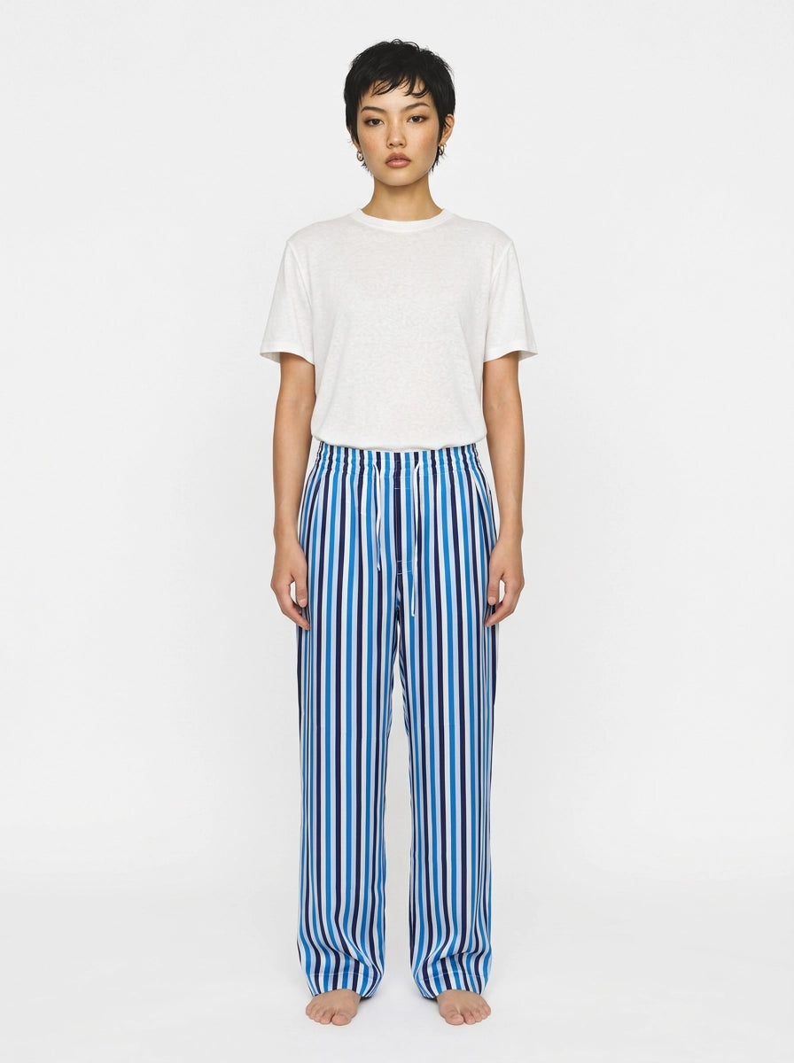 Blue Stripe Silk Lounge Trousers