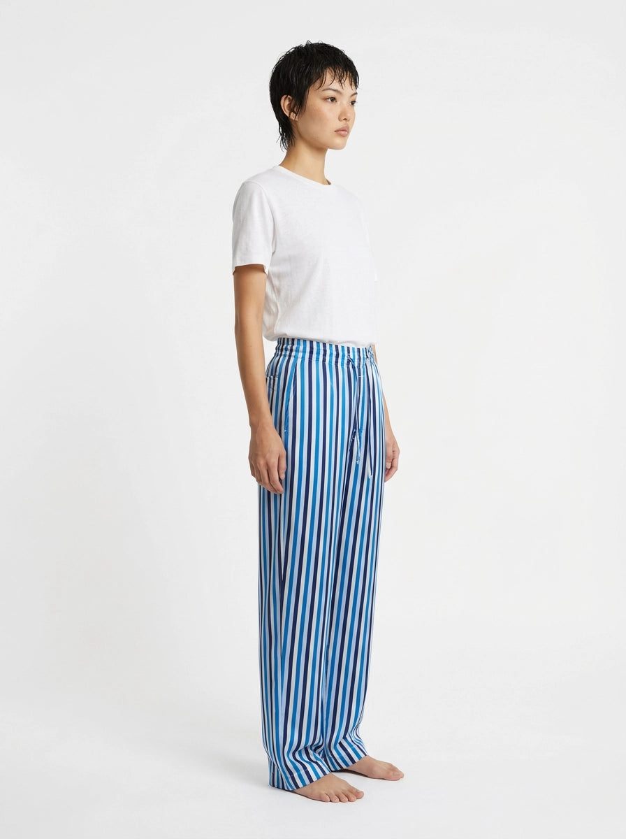 Blue Stripe Silk Lounge Trousers