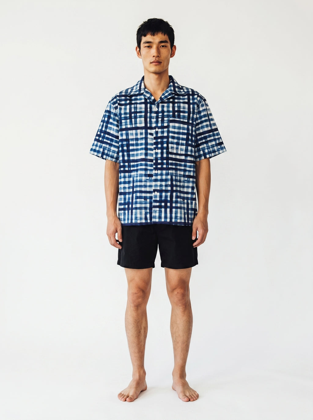 Blue Check Print Cotton Shirt
