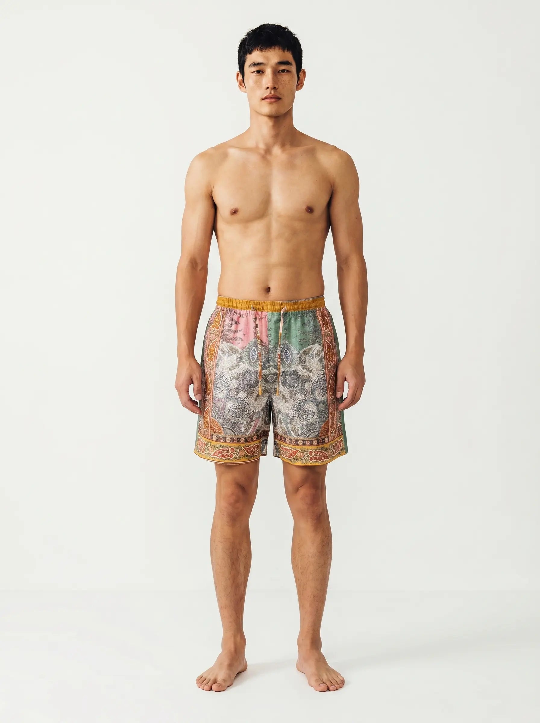 Mediterranean Print Linen Shorts