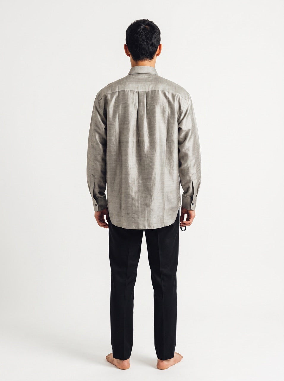 Silver Silk Button-Down Shirt