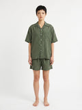 Olive Micro Print Cotton Silk Shirt