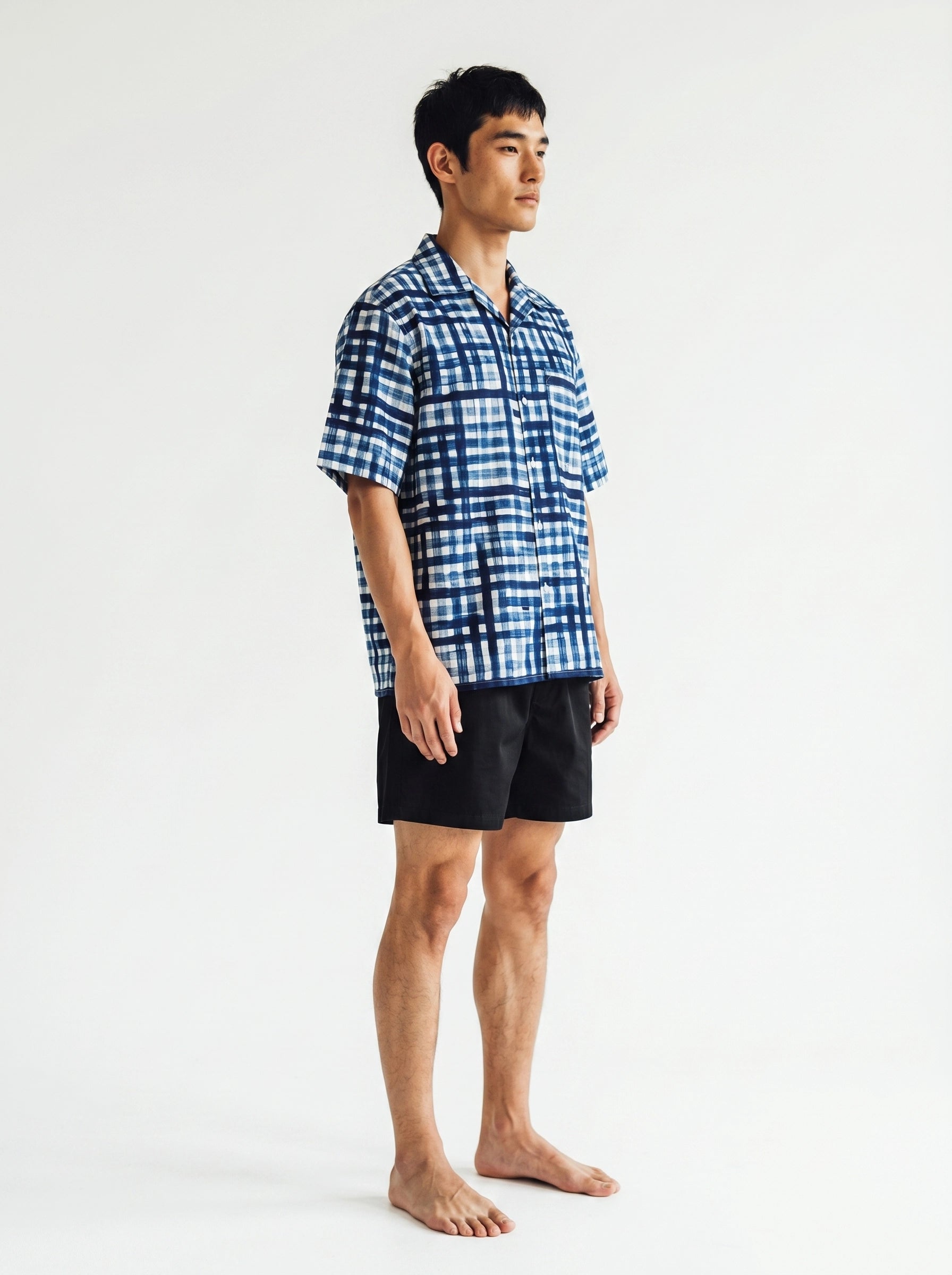 Blue Check Print Cotton Shirt