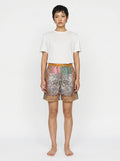 Mediterranean Print Linen Shorts