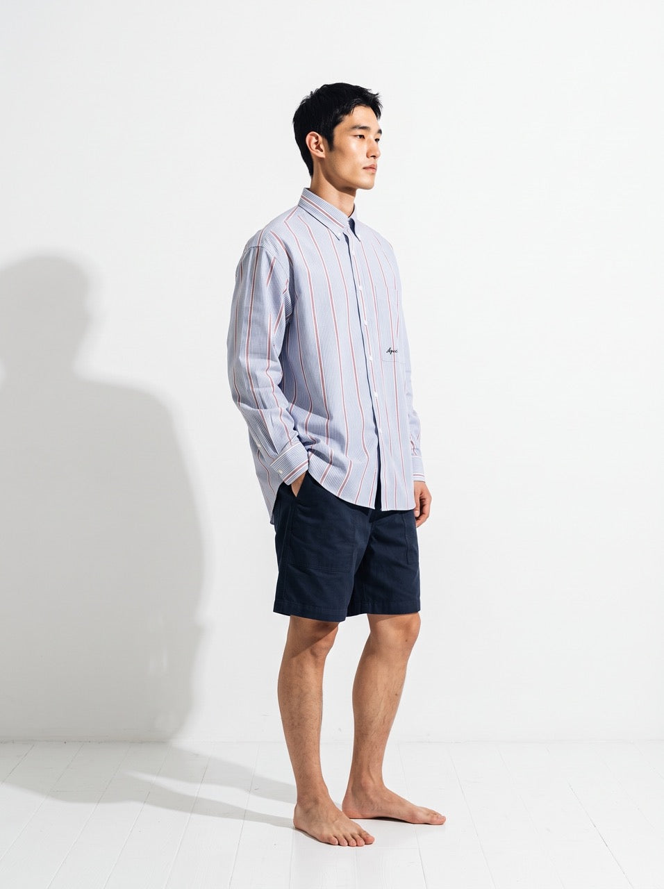 Blue, White & Red Yarn-Dyed Cotton Stripe Button-Down Shirt