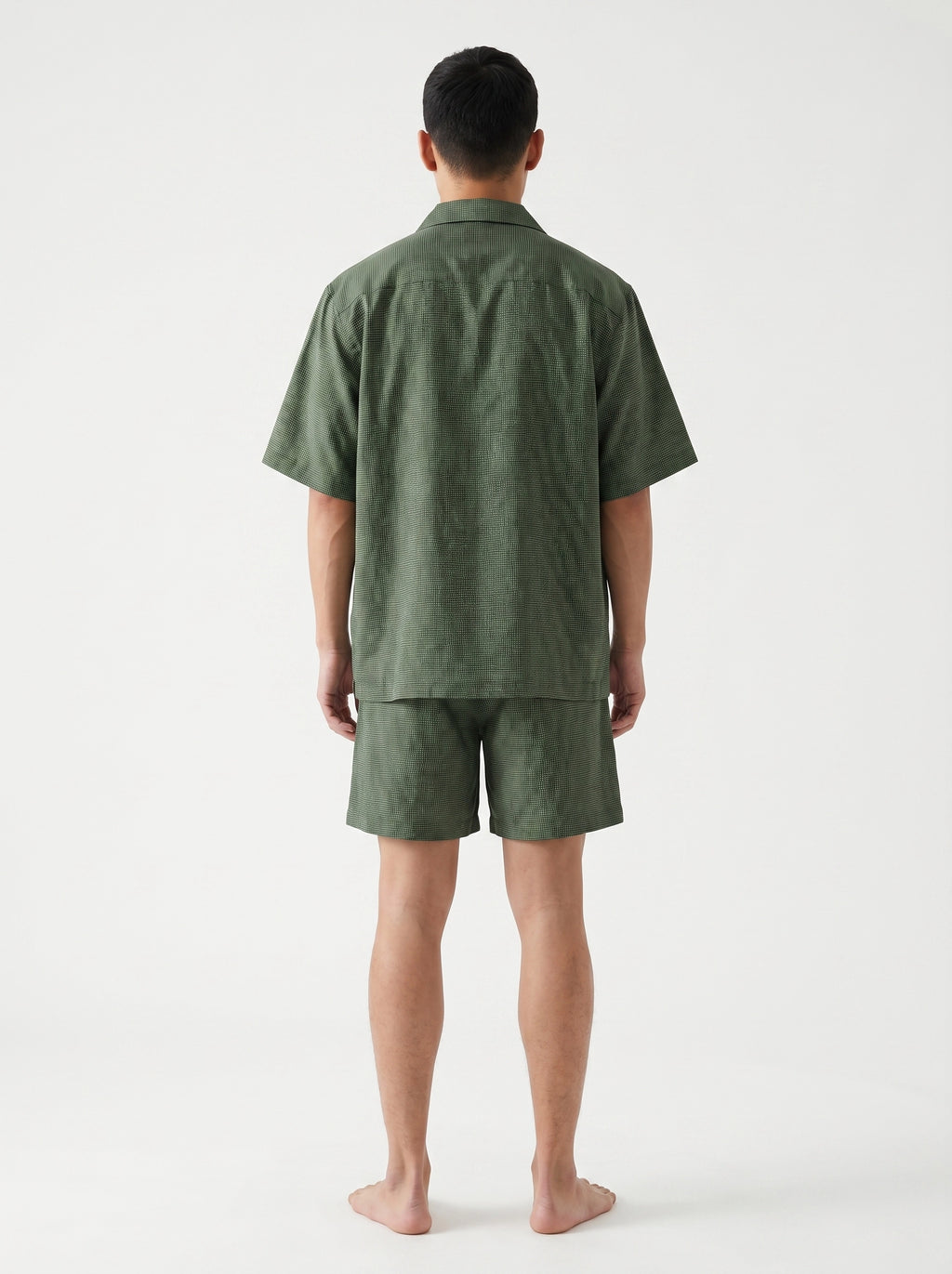 Olive Micro Print Cotton Silk Shirt
