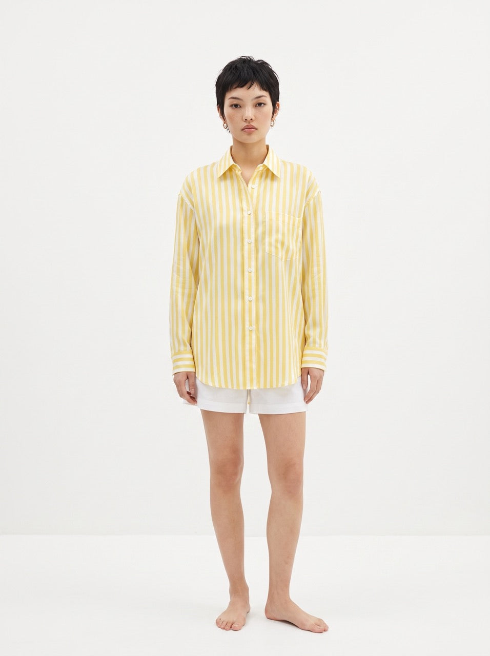 Yellow Stripe Silk Button-Down Shirt