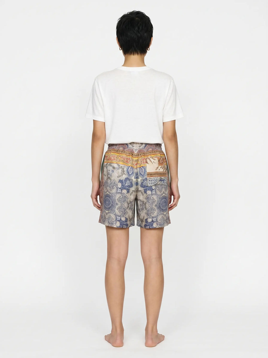 Mediterranean Print Linen Shorts