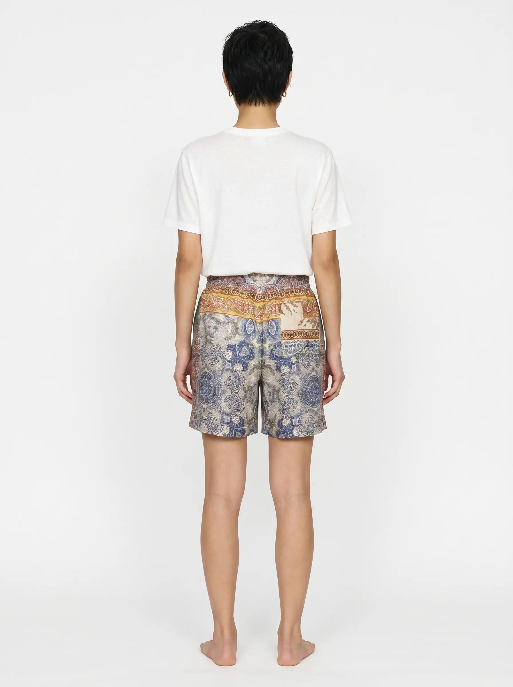 Mediterranean Print Linen Shorts