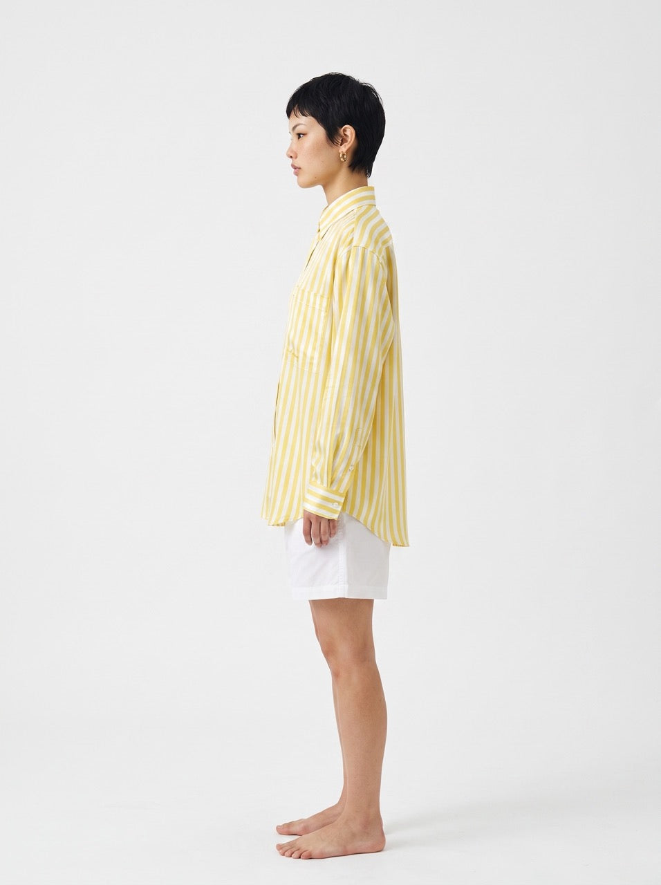 Yellow Stripe Silk Button-Down Shirt