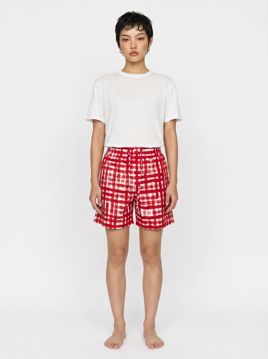 Red Check Print Cotton Shorts