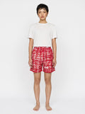Red Check Print Cotton Shorts