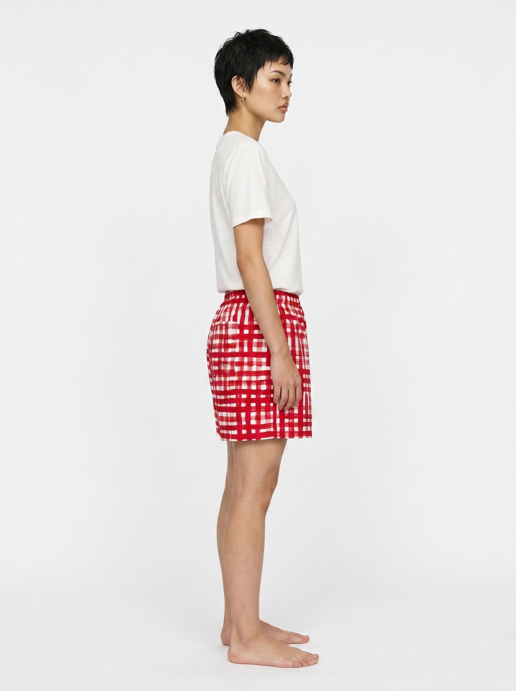 Red Check Print Cotton Shorts
