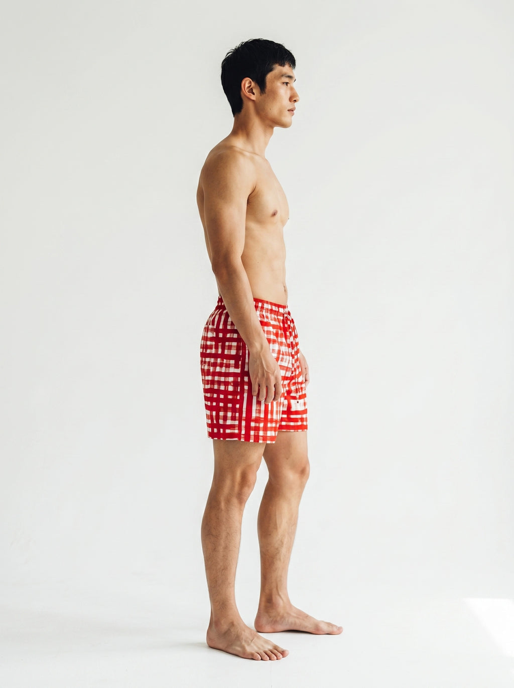 Red Check Print Cotton Shorts