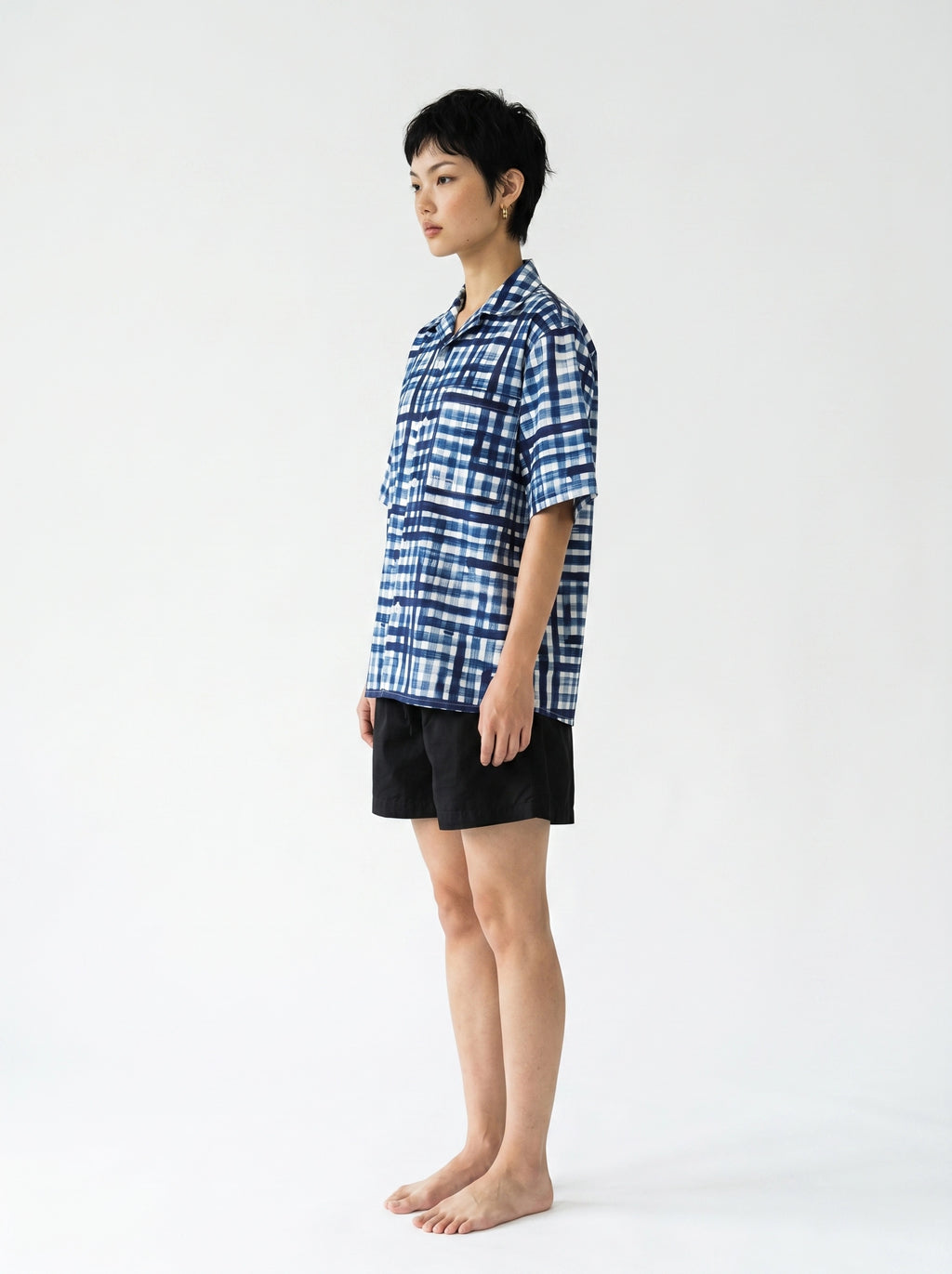 Blue Check Print Cotton Shirt