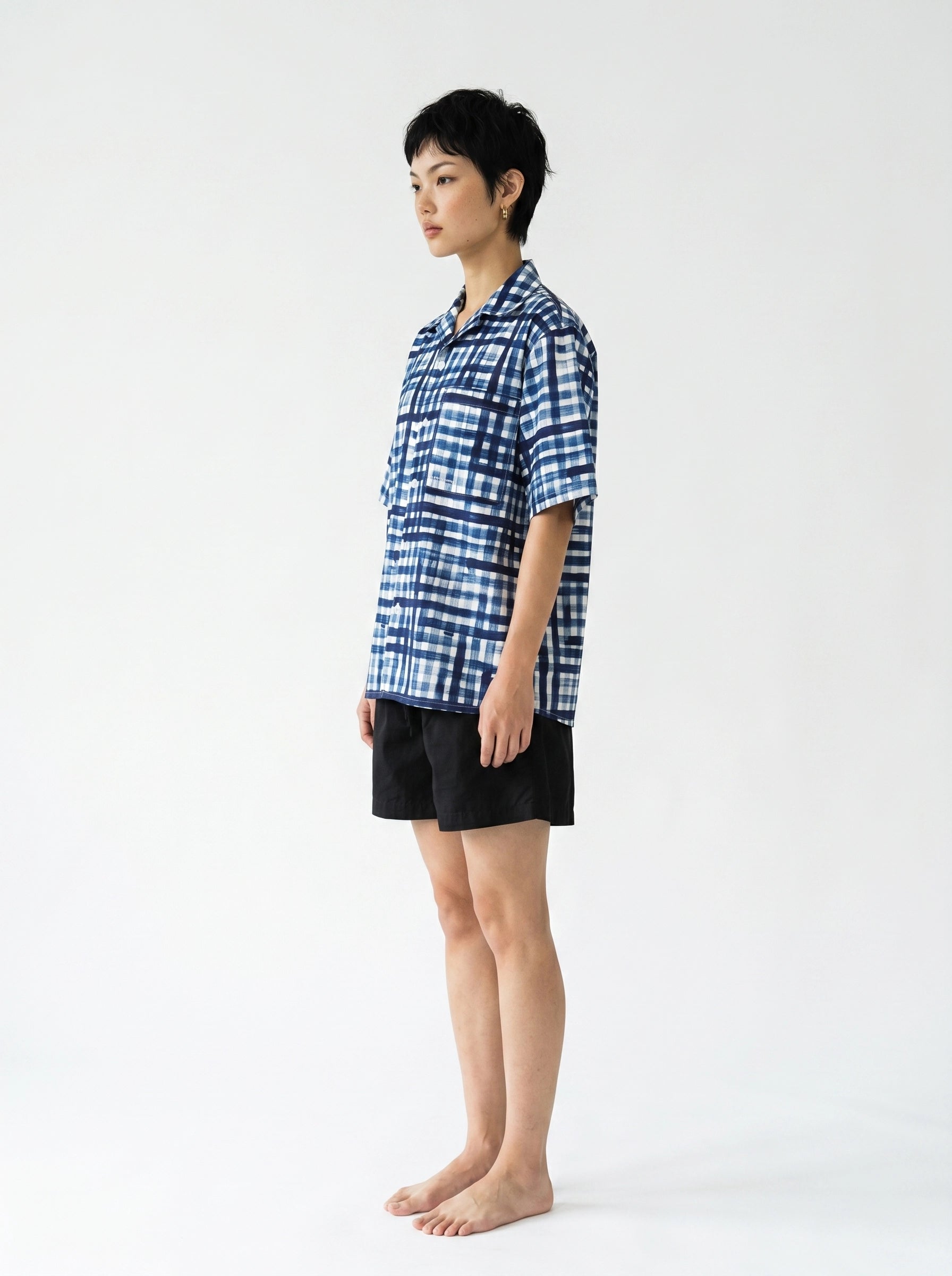 Blue Check Print Cotton Shirt