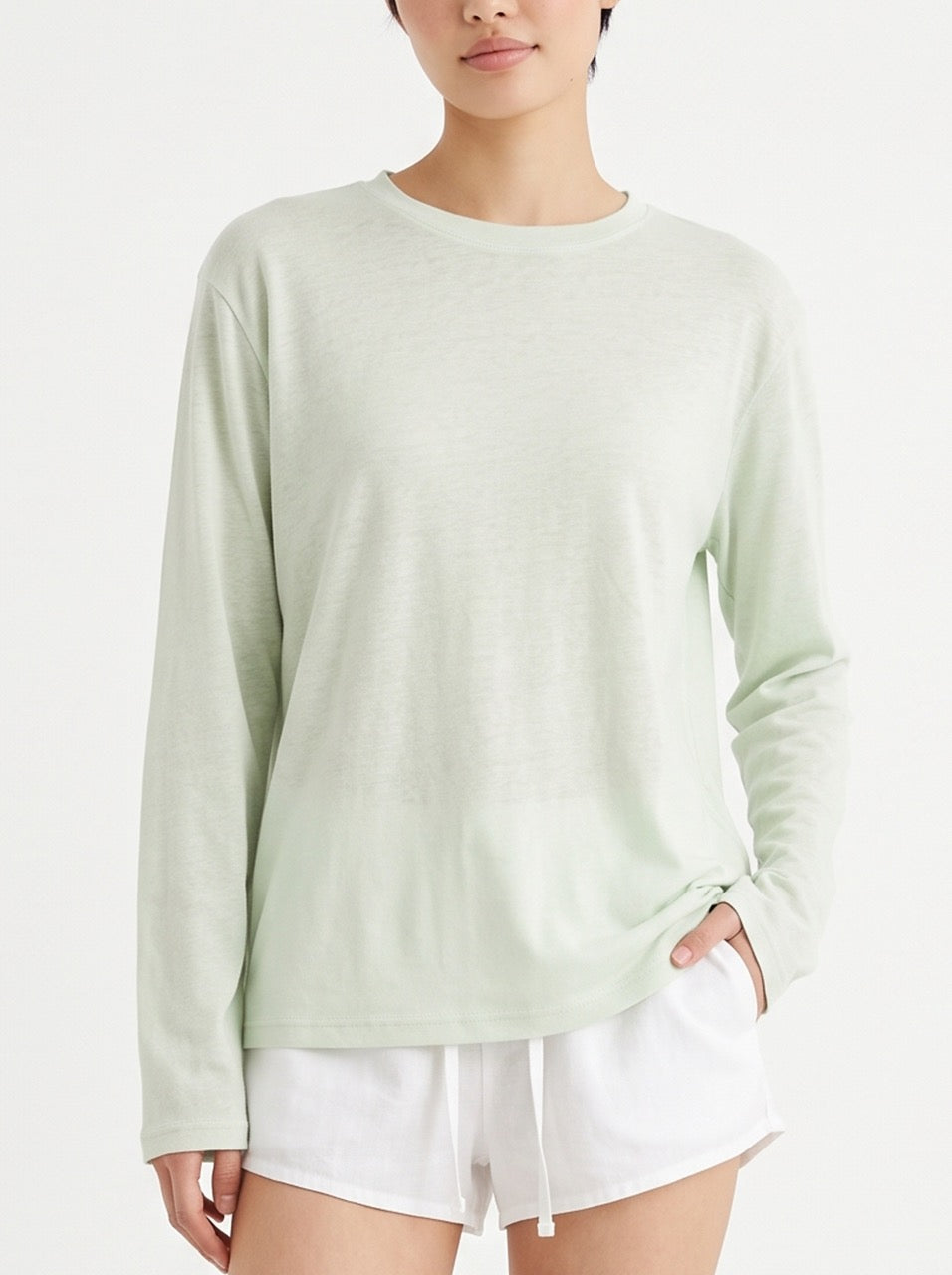Snow Cotton Long Sleeve T-Shirt – Sage Green