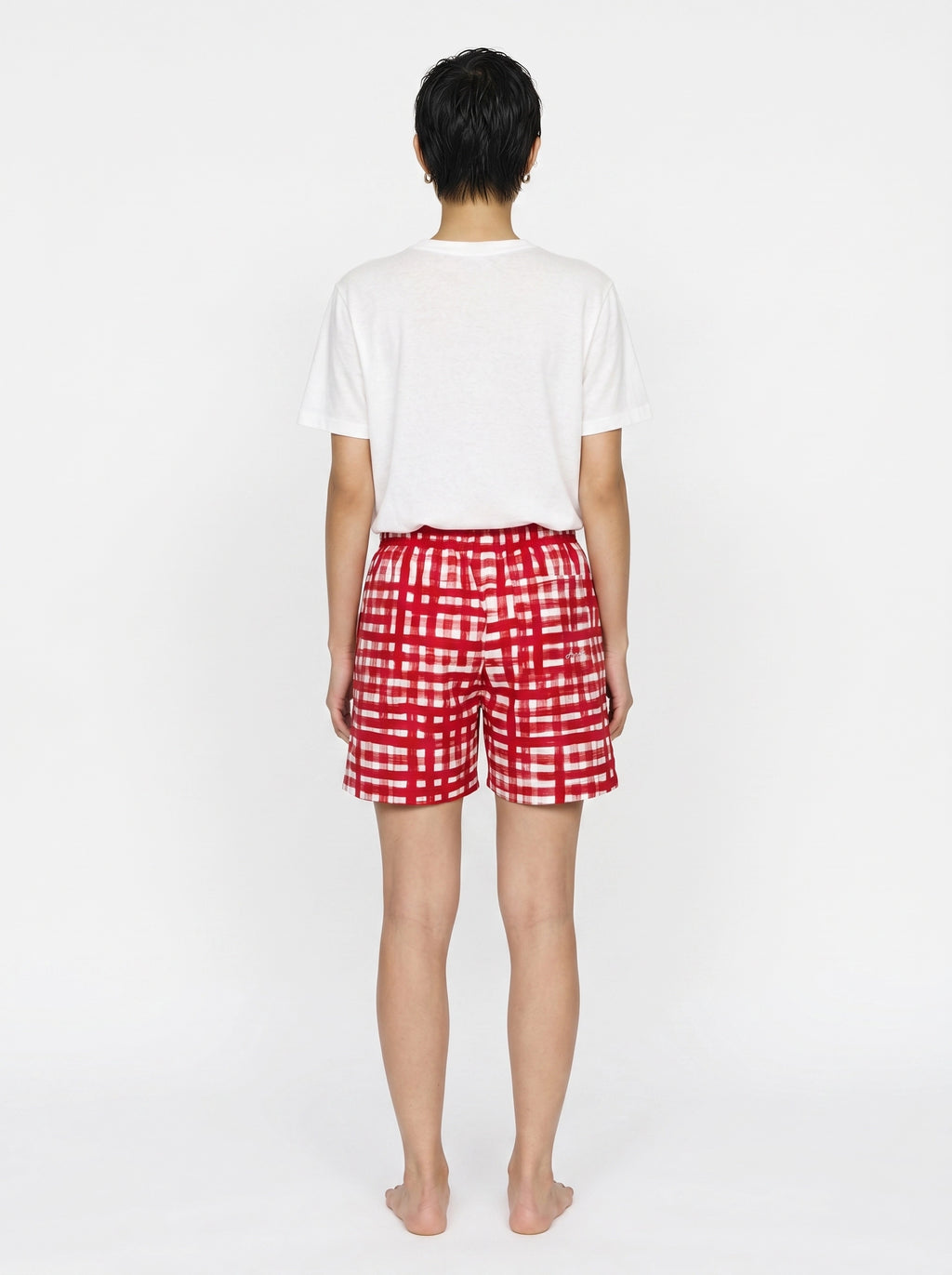 Red Check Print Cotton Shorts