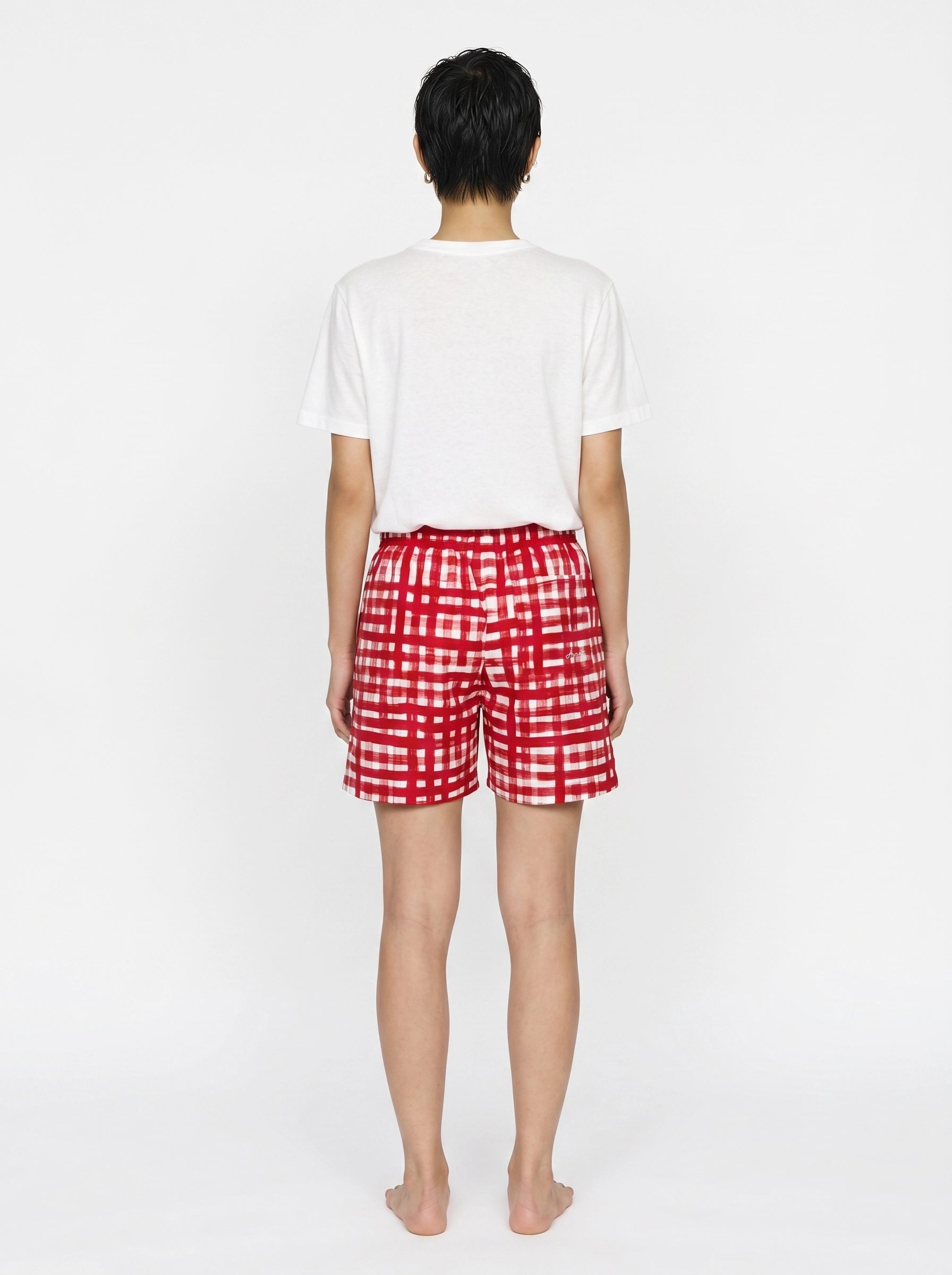 Red Check Print Cotton Shorts