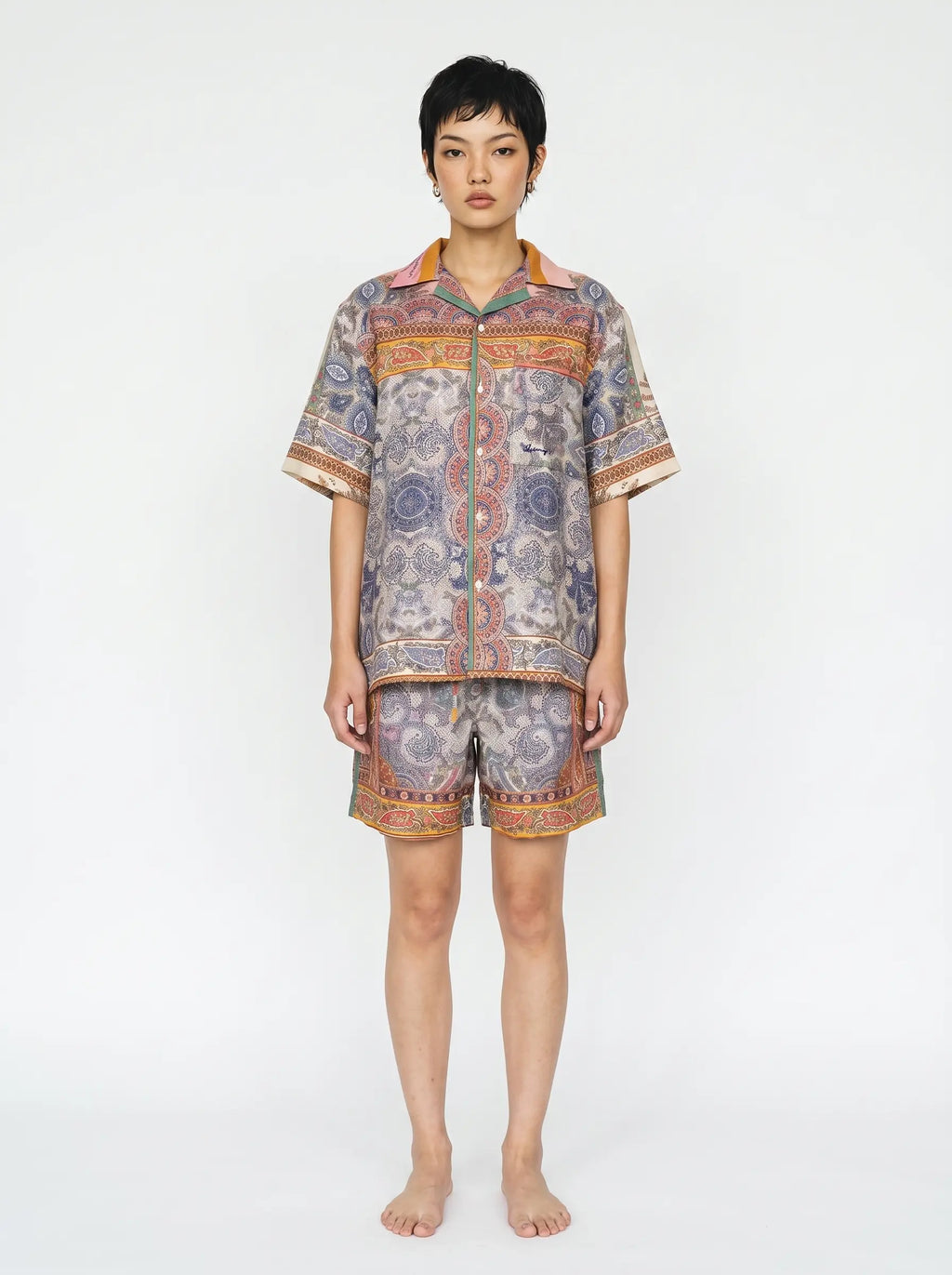 Mediterranean Print Linen Shirt
