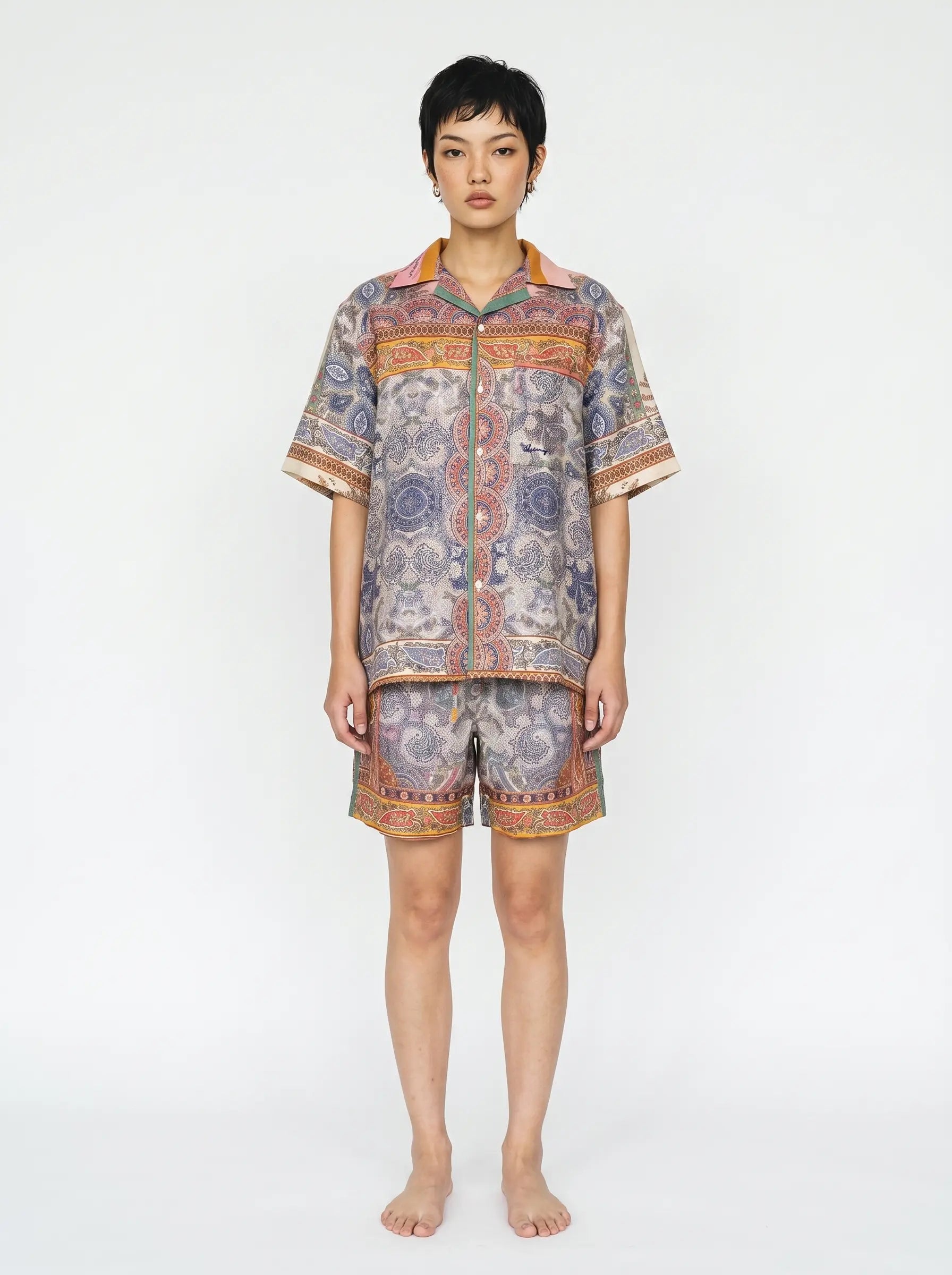 Mediterranean Print Linen Shirt