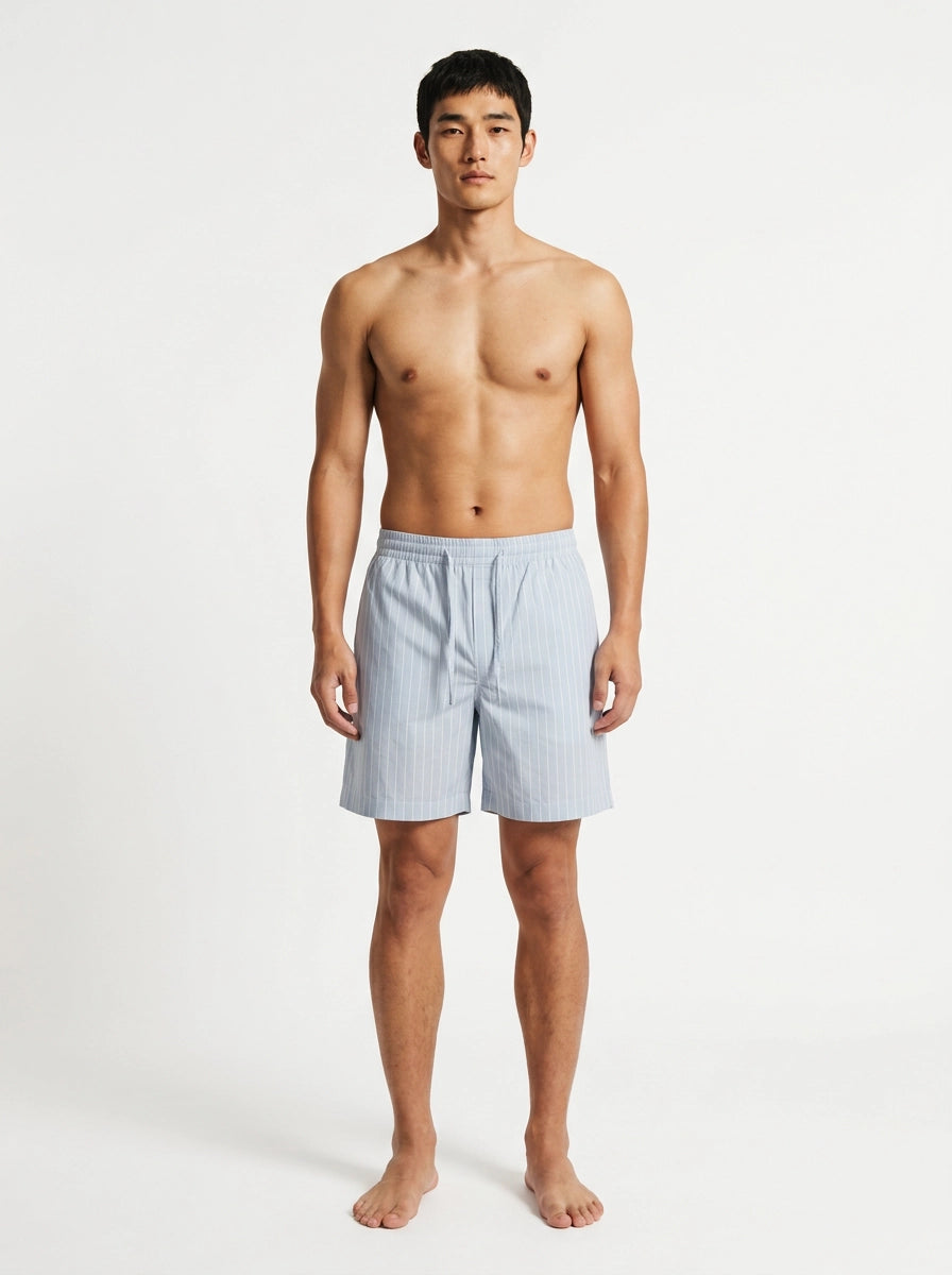 Sky Blue Stripe Cotton Shorts