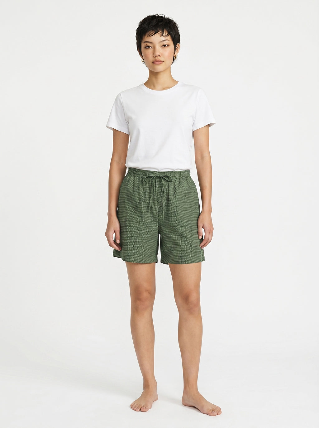 Olive Micro Print Cotton Silk Shorts
