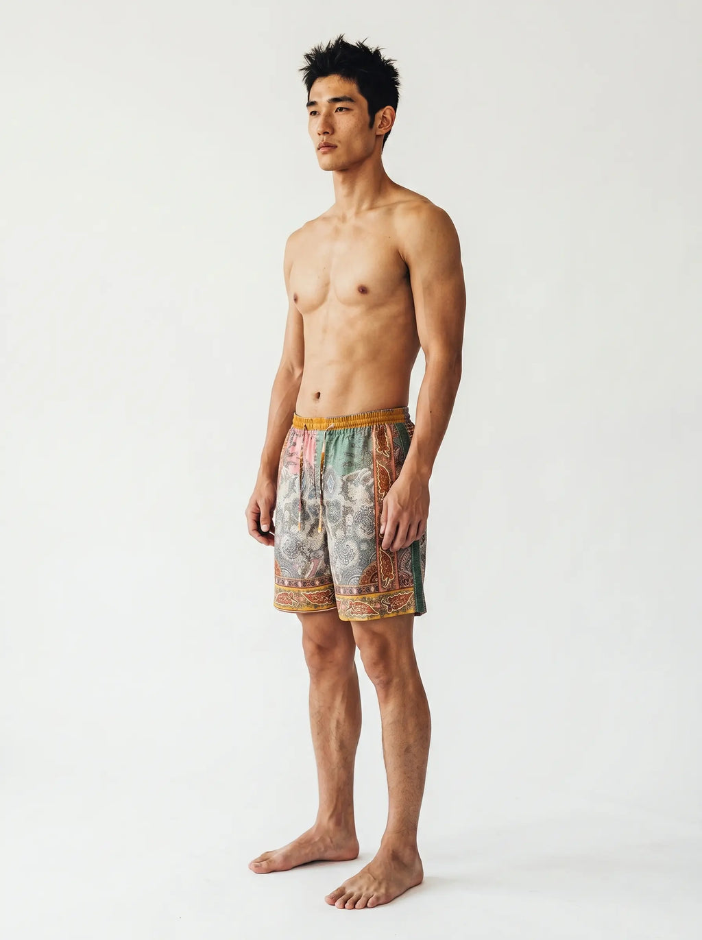 Mediterranean Print Linen Shorts