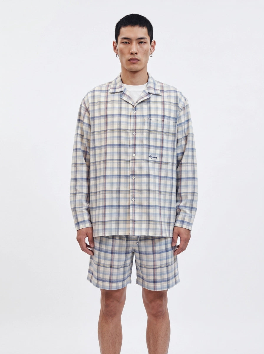 Blue & Beige Plaid Cotton Shirt