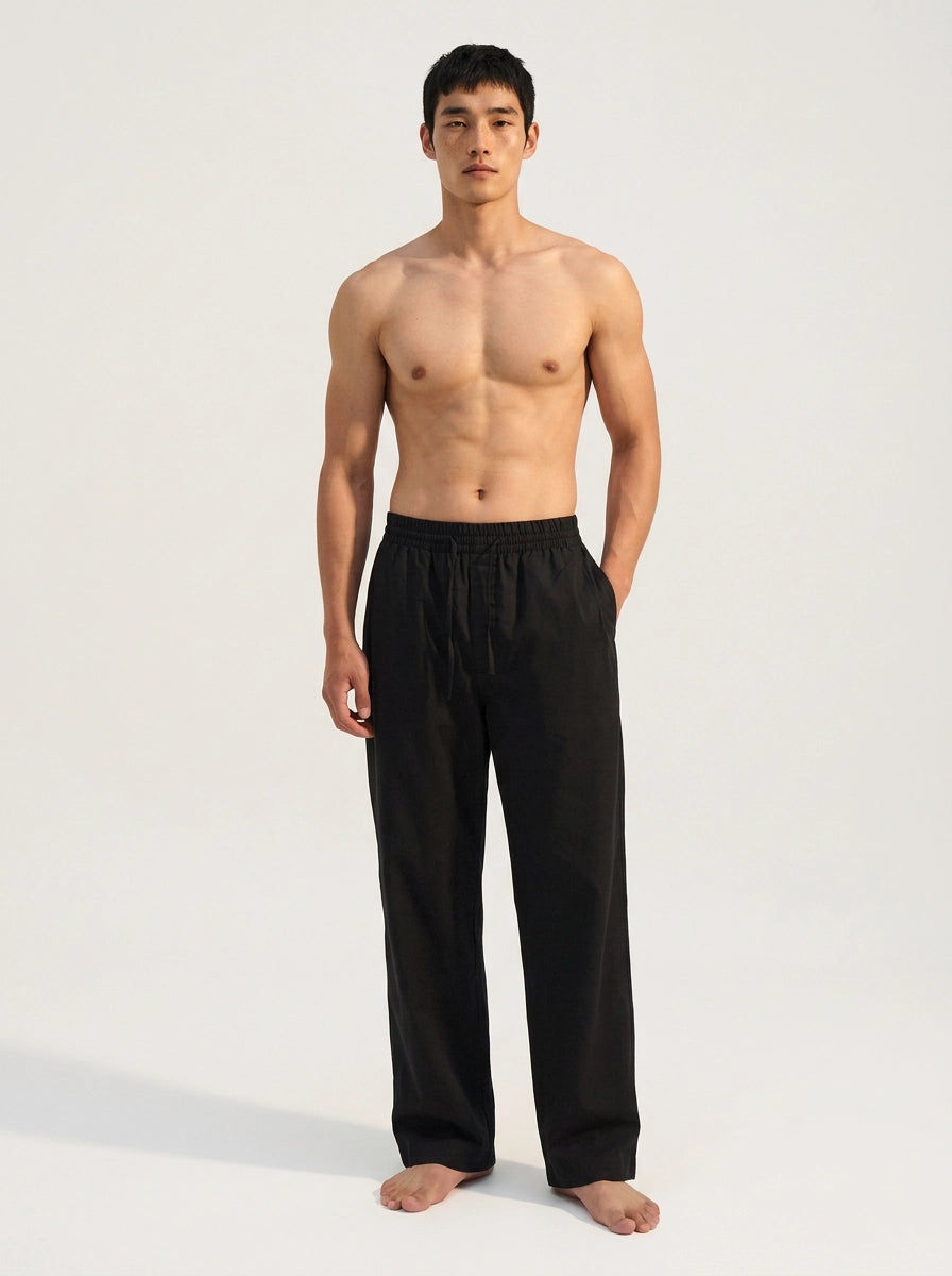 Black Cotton Linen Lounge Trousers