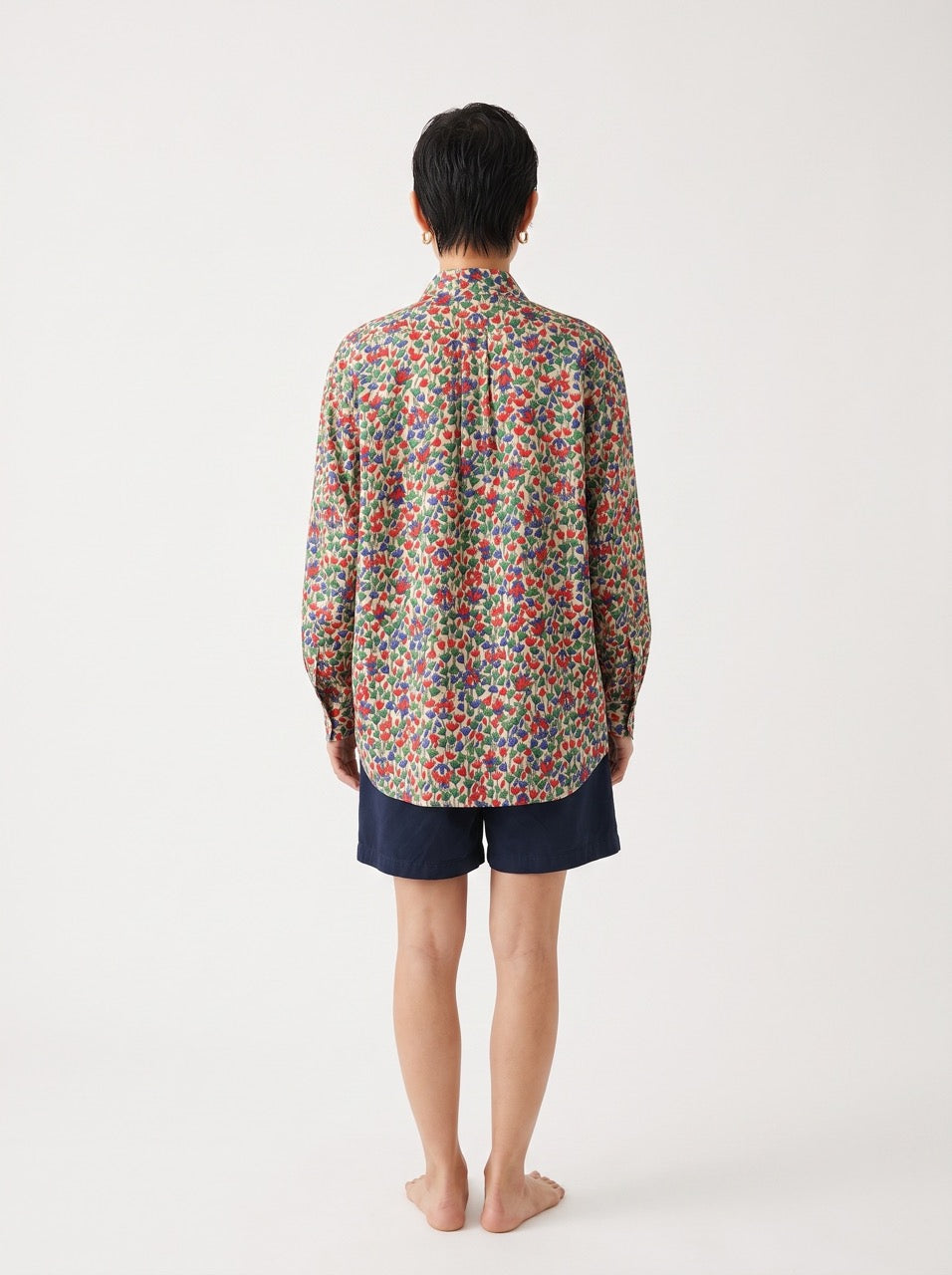 Cotton Silk Floral Print Button-Down Shirt
