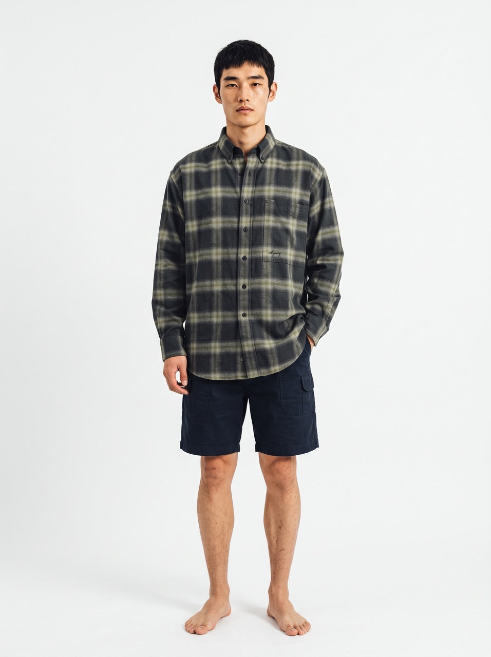Charcoal Check Cotton Button-Down Shirt