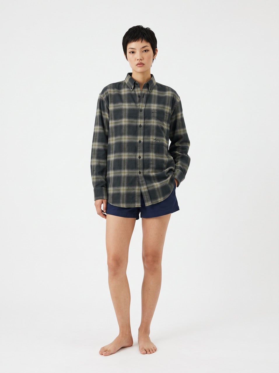 Charcoal Check Cotton Button-Down Shirt