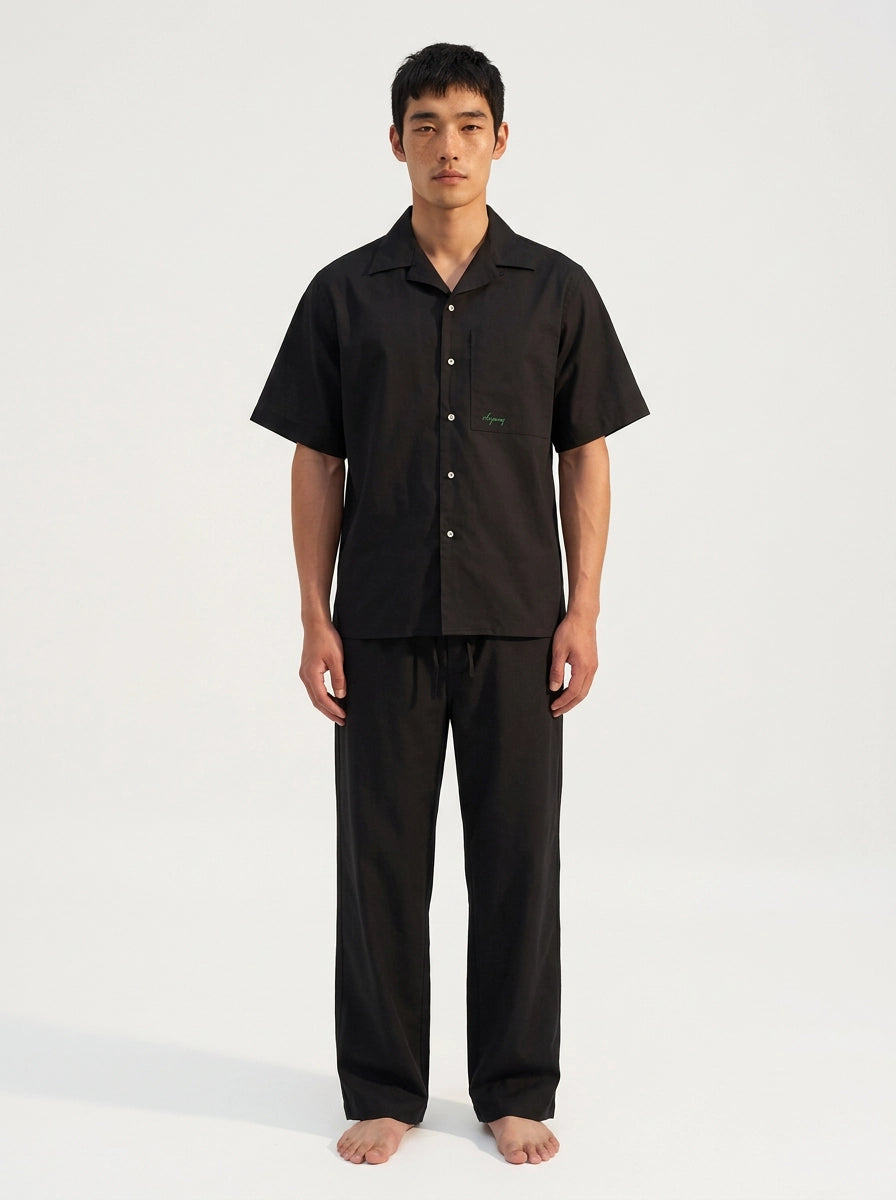 Black Cotton Linen Shirt