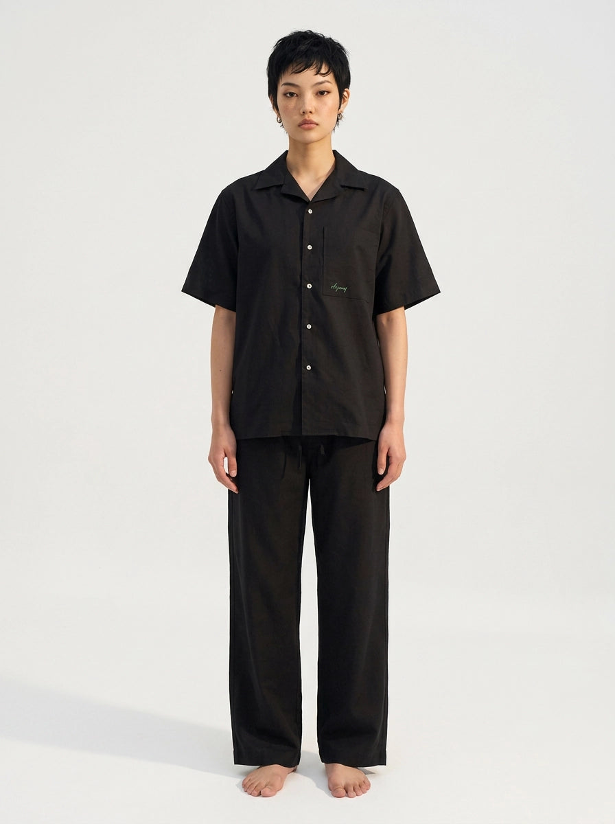 Black Cotton Linen Shirt