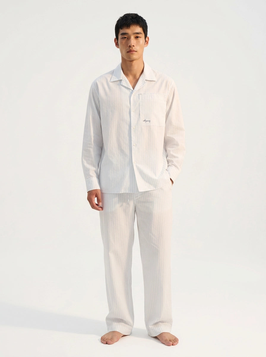 White & Light Blue Striped Cotton Shirt